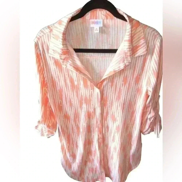 Lularoe XS white & coral Valentina button down blouse. NWT. - Picture 1 of 6
